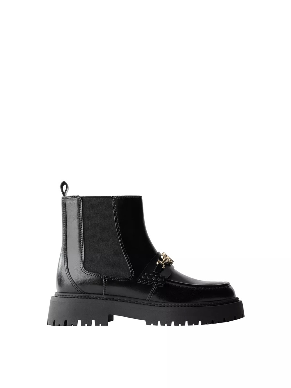 Zara Girls Black Patent Leather Ankle Boots with Gold Heart Detail, size 13.5